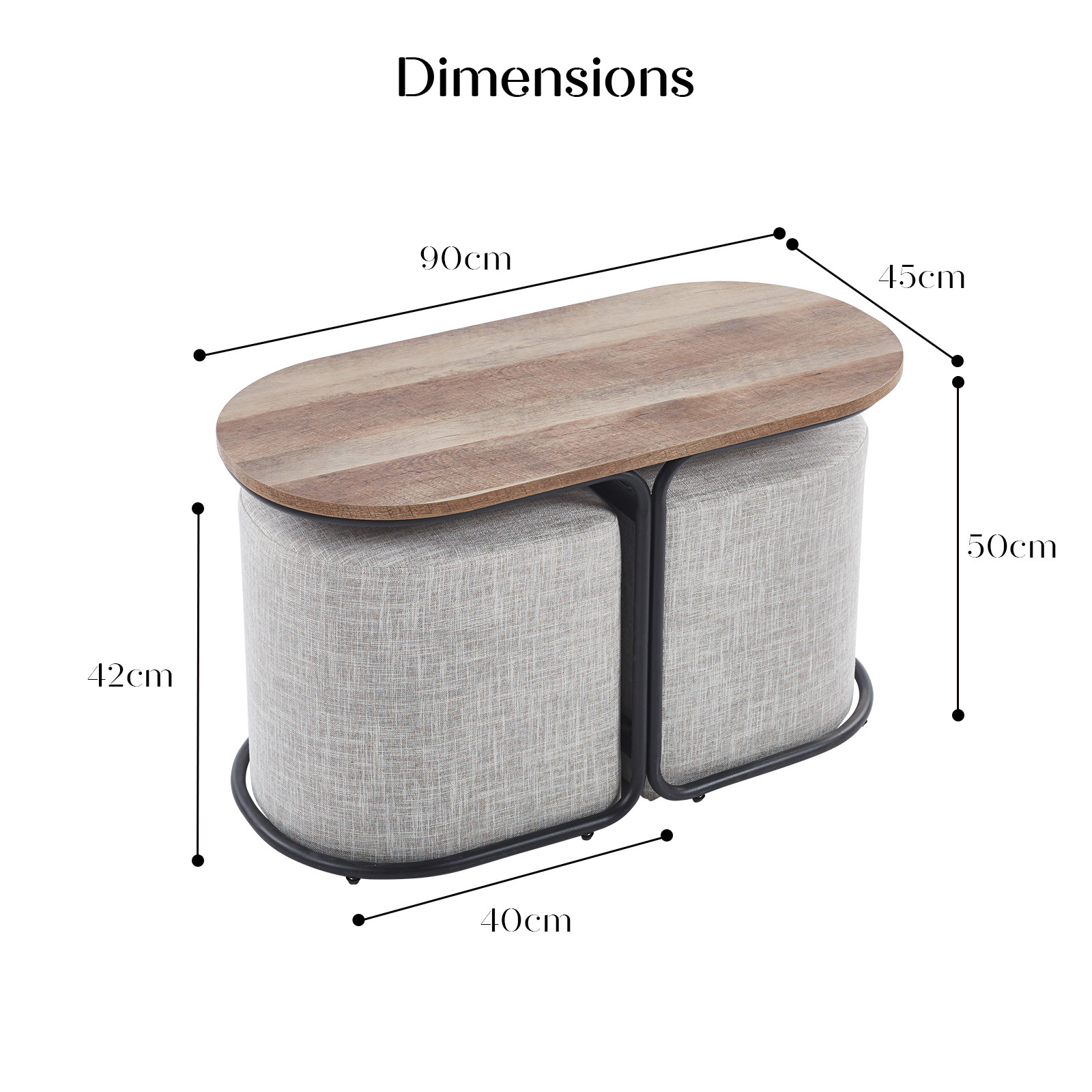 3 Piece Set Coffee Table & Ottoman Wood Side End Table Industrial - CREAM GREY - Image 11