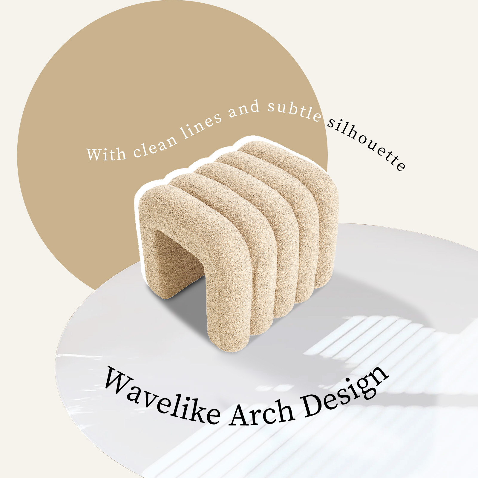 Ridge Arch Ottoman Stool Teddy Fleece Fabric Foot Rest 45cm BEIGE - Image 4