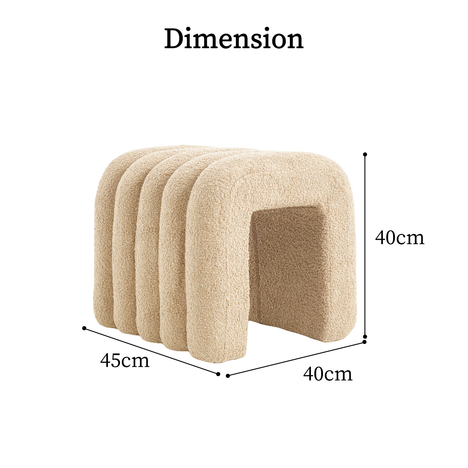 Ridge Arch Ottoman Stool Teddy Fleece Fabric Foot Rest 45cm BEIGE - Image 12