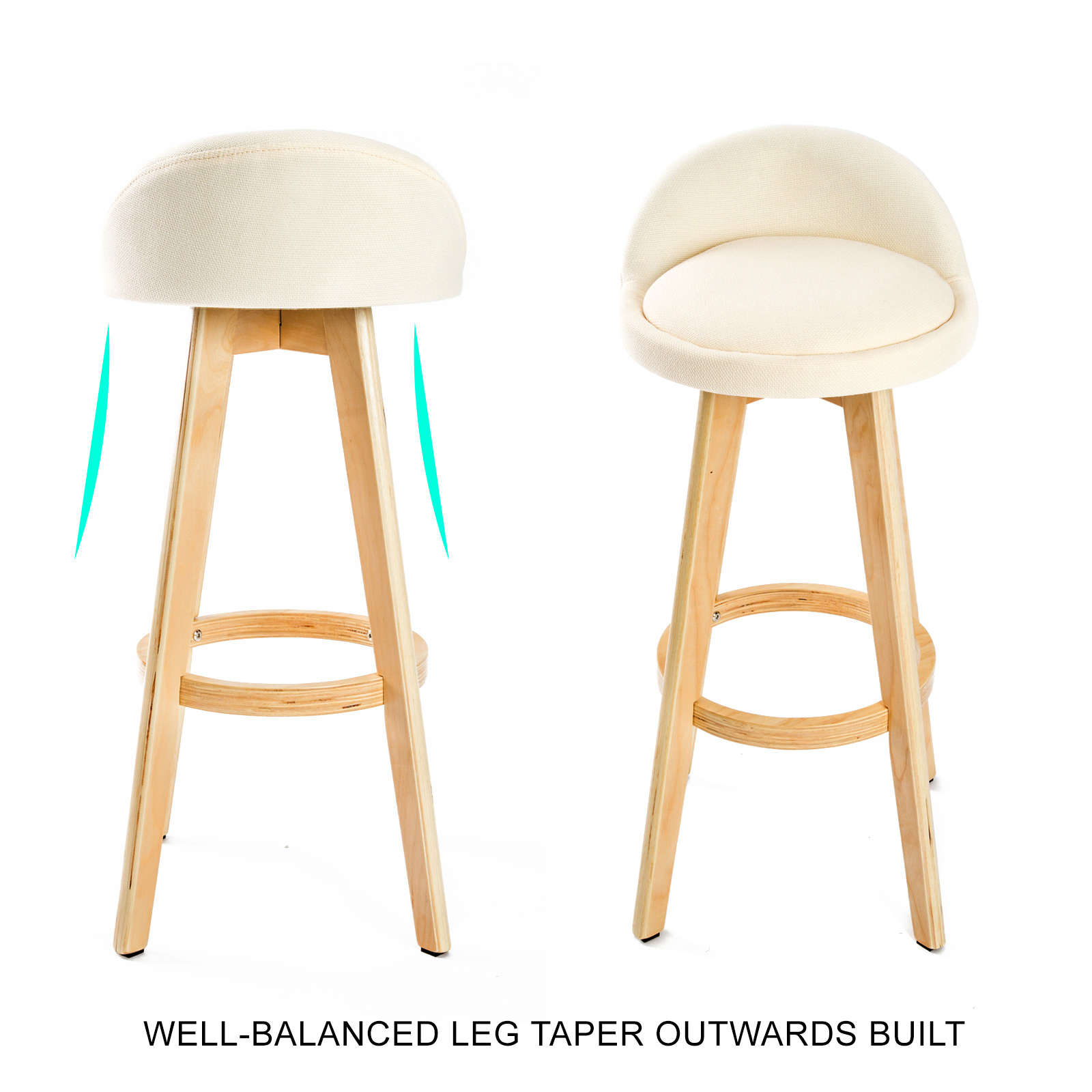 2X Wood Bar Stool Dining Chair Fabric LEILA 72cm BEIGE - Image 4