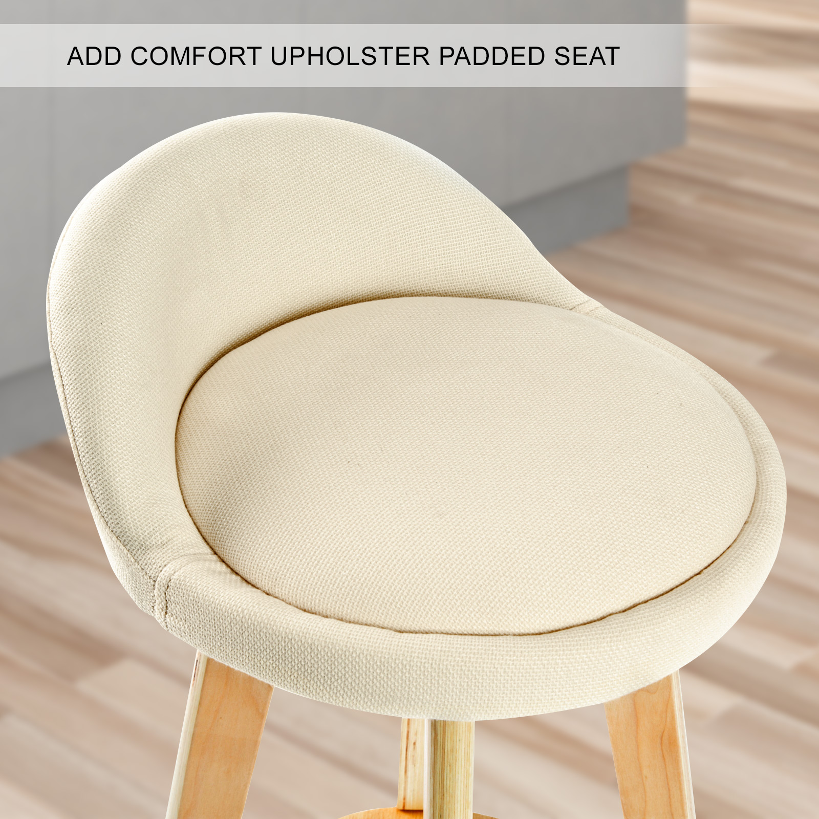 2X Wood Bar Stool Dining Chair Fabric LEILA 72cm BEIGE - Image 9