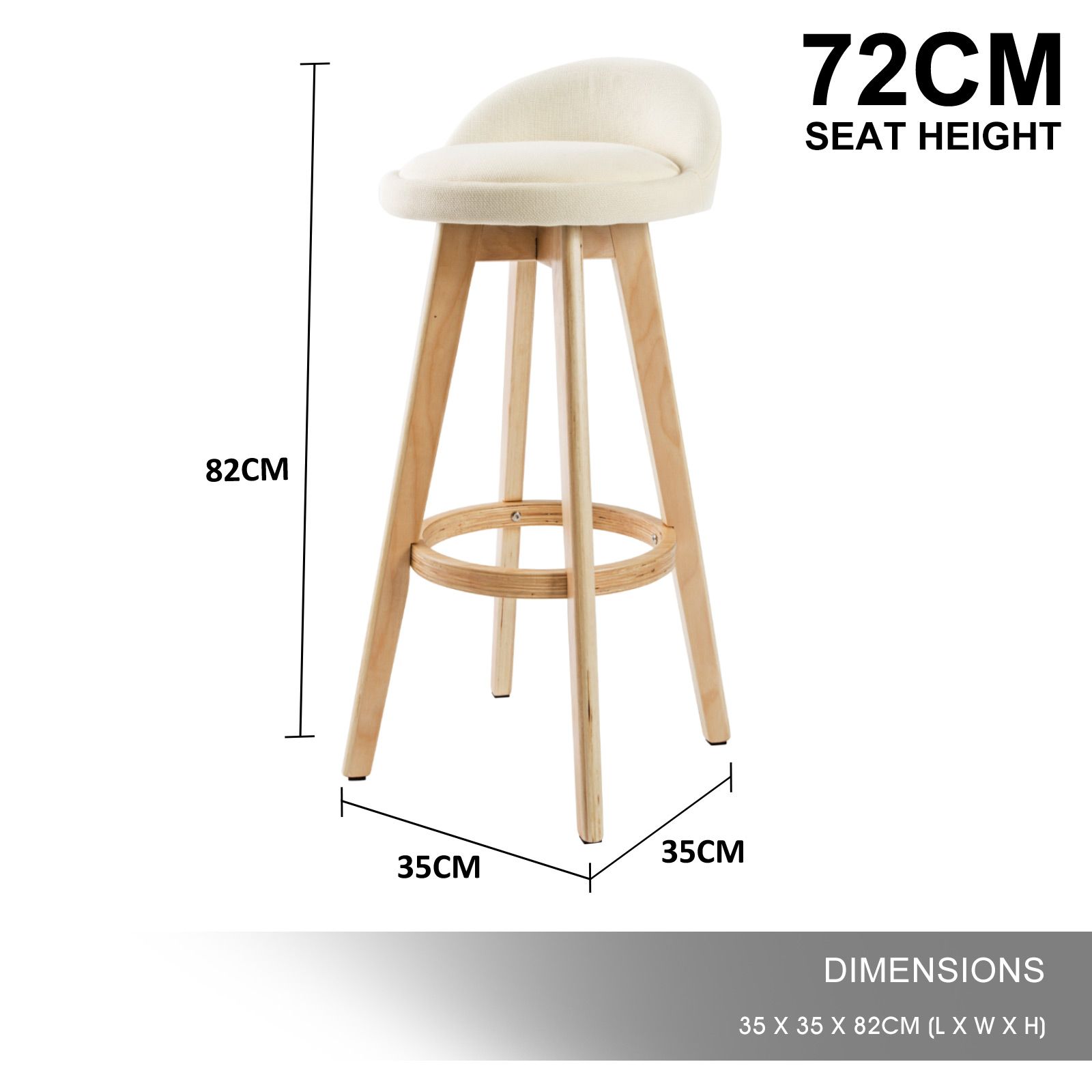 2X Wood Bar Stool Dining Chair Fabric LEILA 72cm BEIGE - Image 12
