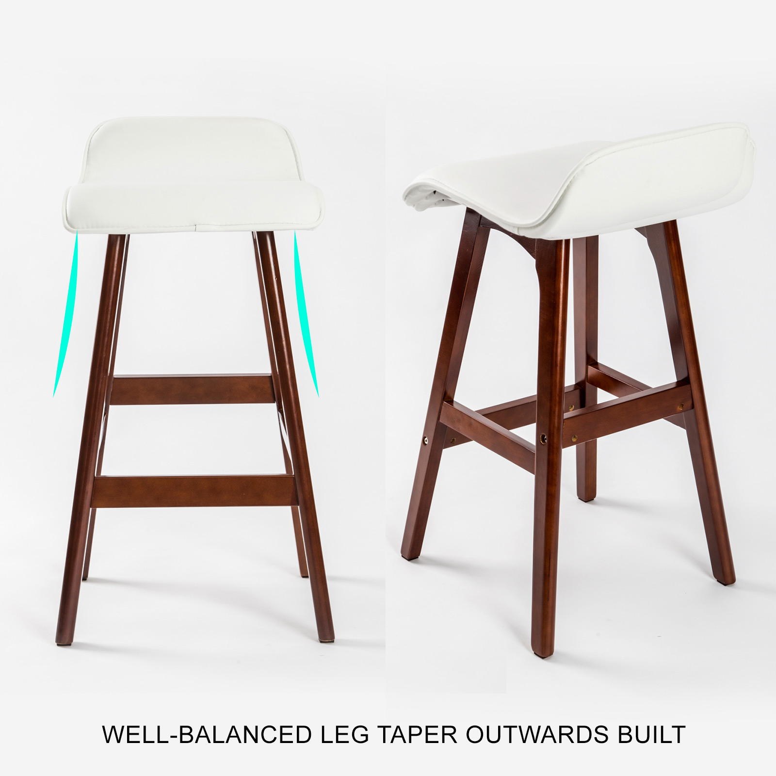 2X Wooden Bar Stool Dining Chair Leather SOPHIA 65cm WHITE BROWN - Image 4