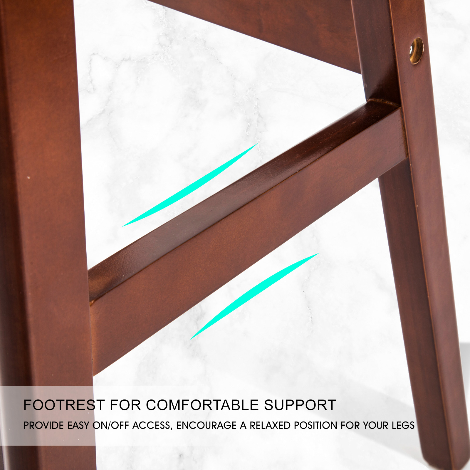 2X Wooden Bar Stool Dining Chair Leather SOPHIA 65cm WHITE BROWN - Image 5