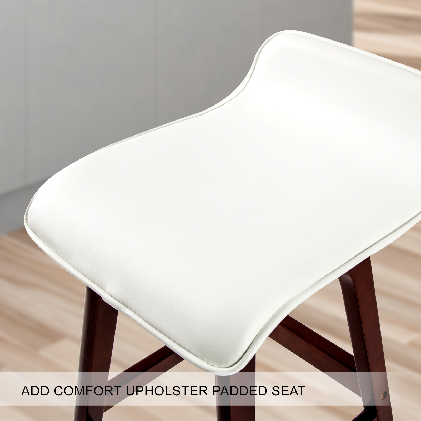 2X Wooden Bar Stool Dining Chair Leather SOPHIA 65cm WHITE BROWN - Image 9