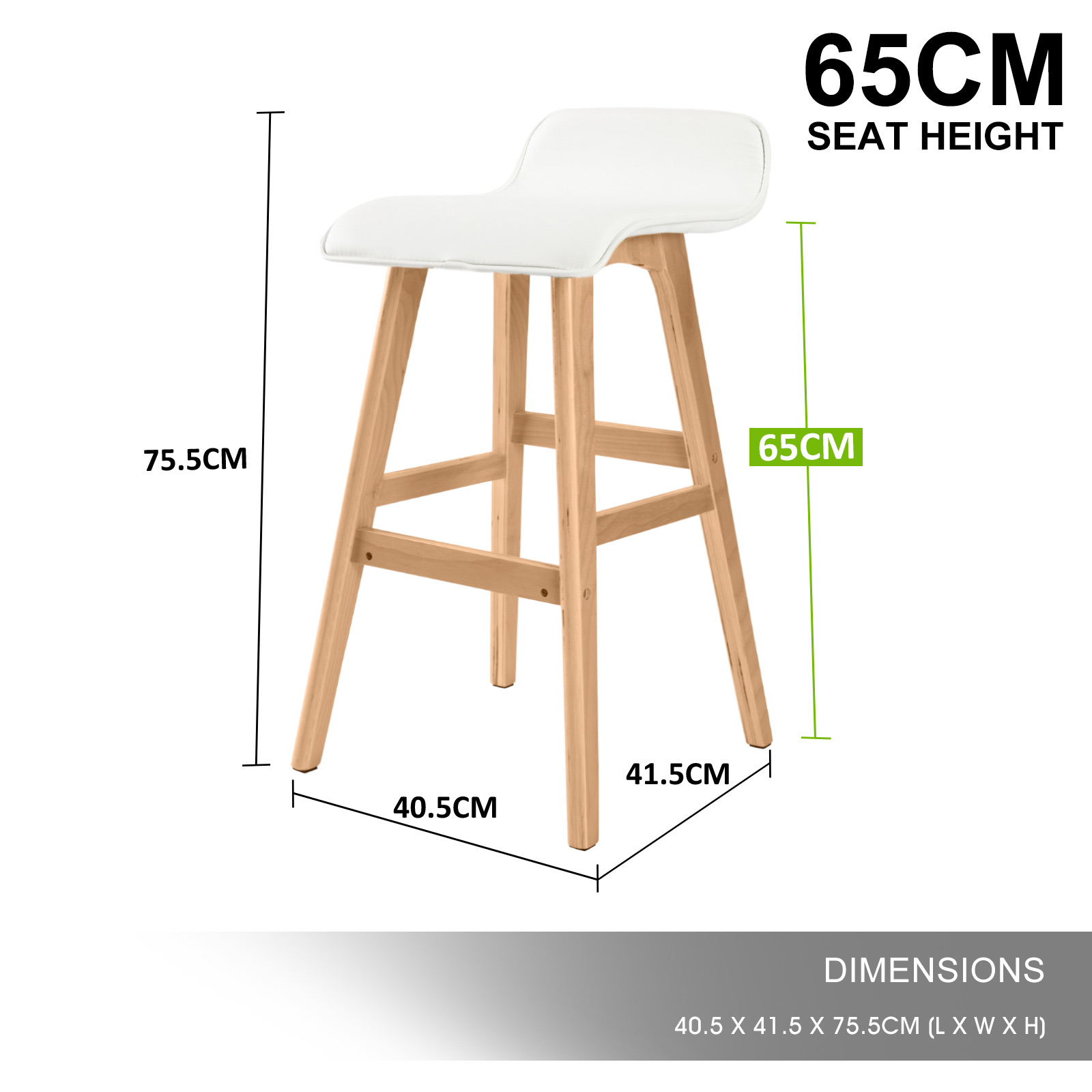 4X Wooden Bar Stool Dining Chair Leather SOPHIA 65cm WHITE - Image 12