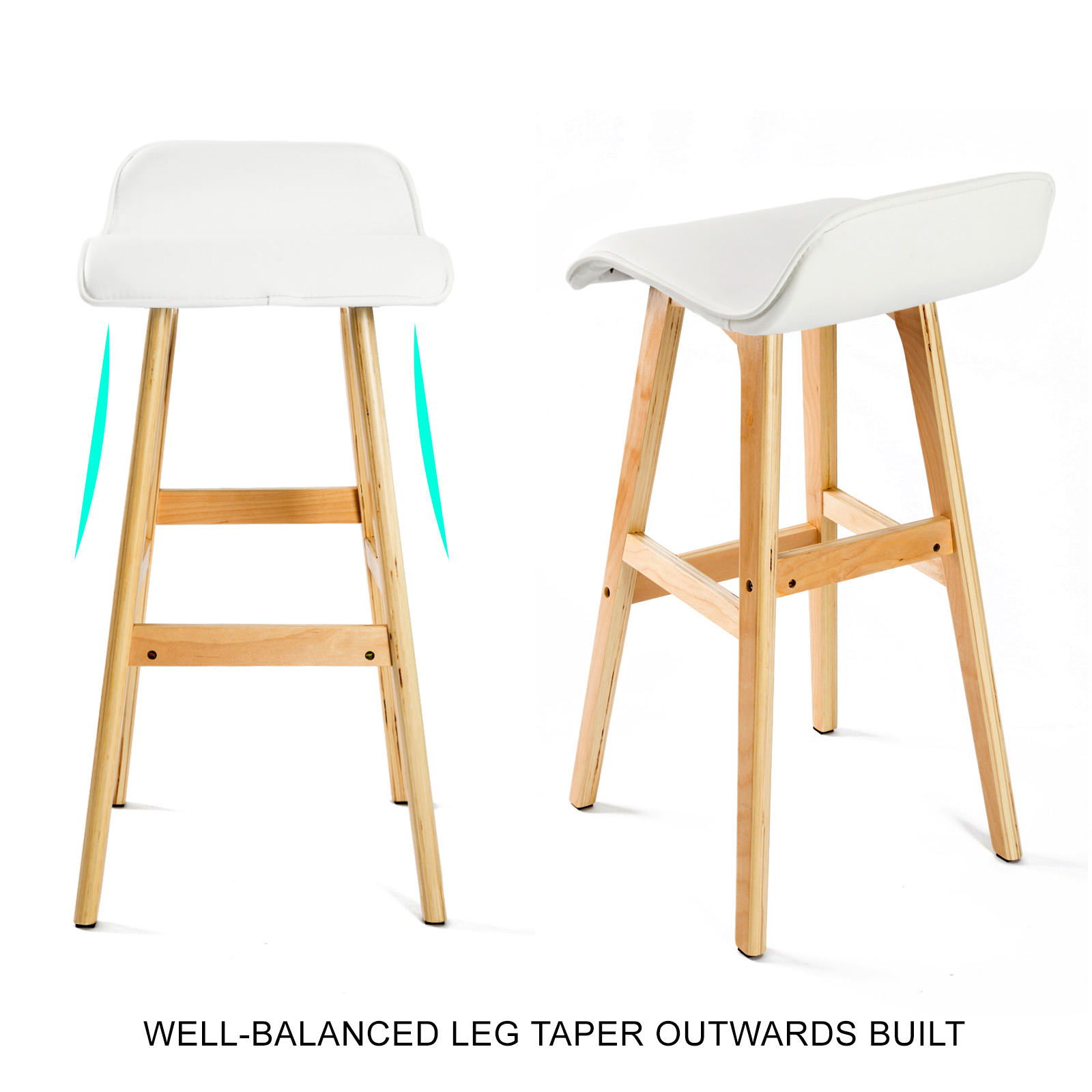4X Wooden Bar Stool Dining Chair Leather SOPHIA 74cm WHITE - Image 4