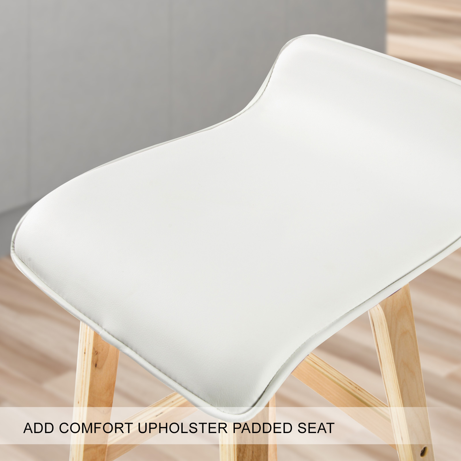 4X Wooden Bar Stool Dining Chair Leather SOPHIA 74cm WHITE - Image 9