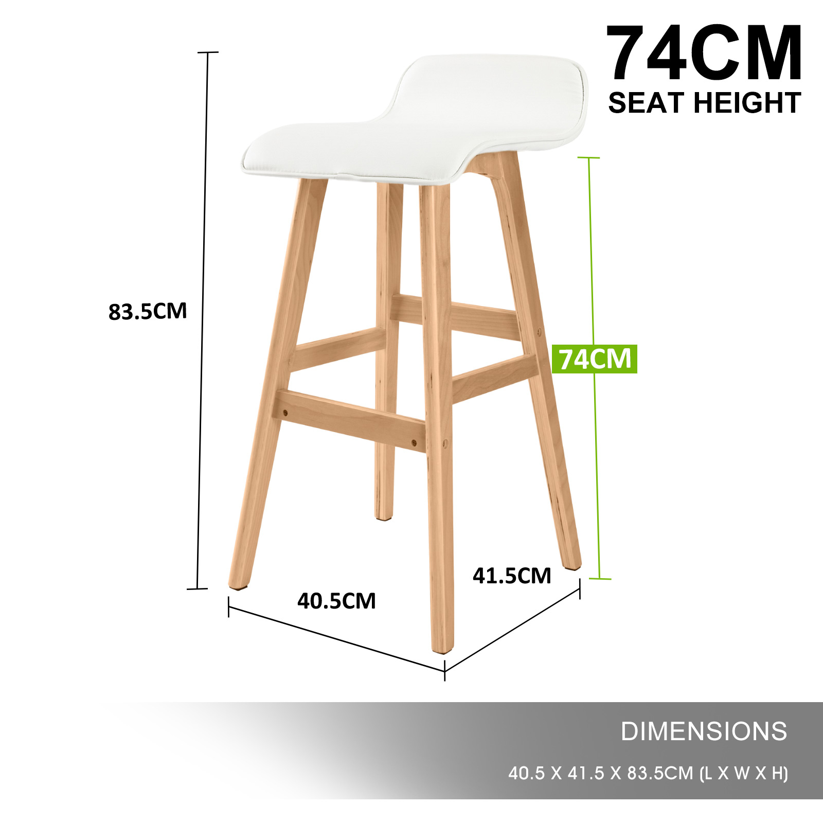 4X Wooden Bar Stool Dining Chair Leather SOPHIA 74cm WHITE - Image 12