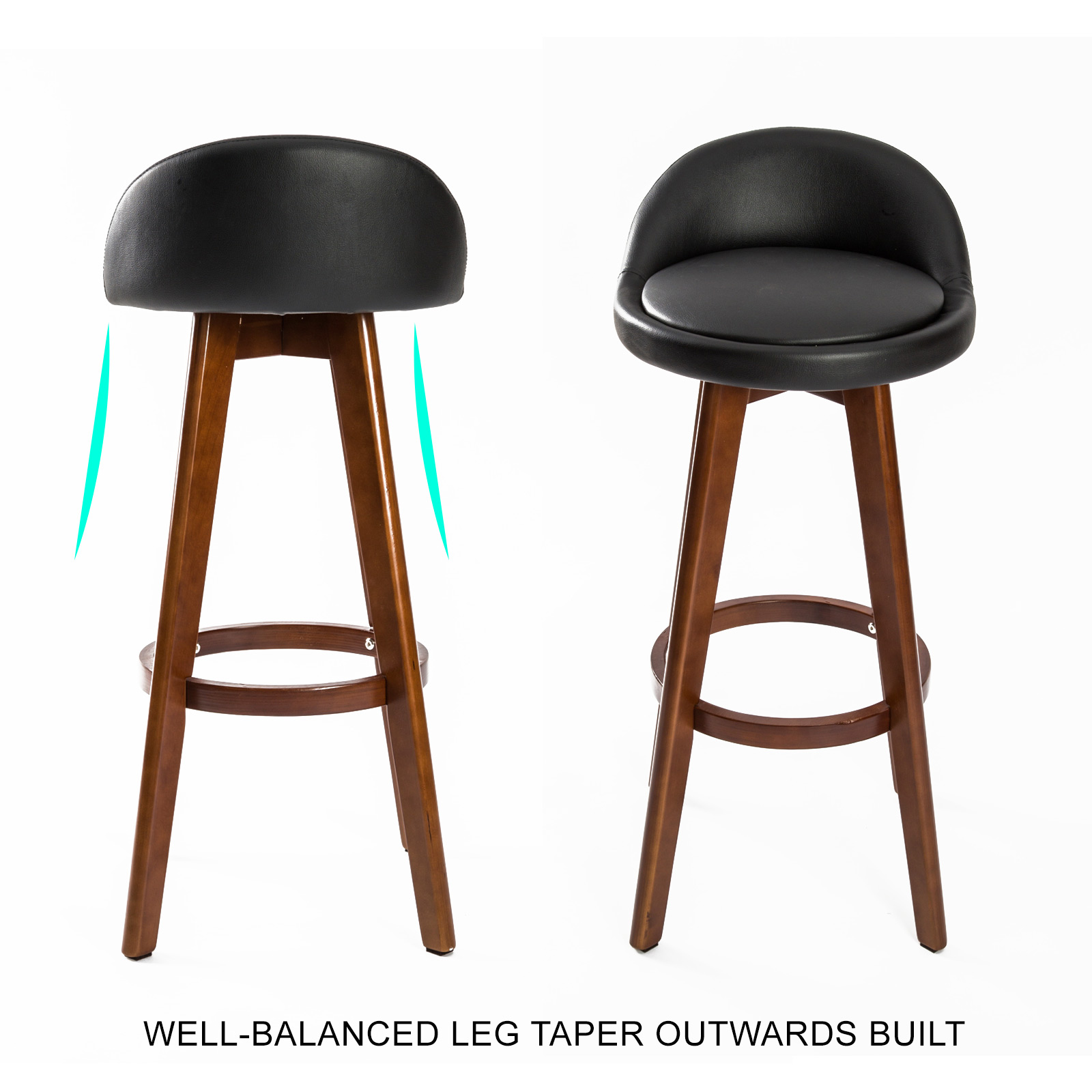 4X Wooden Bar Stool Dining Chair Leather LEILA 72cm BLACK BROWN - Image 4