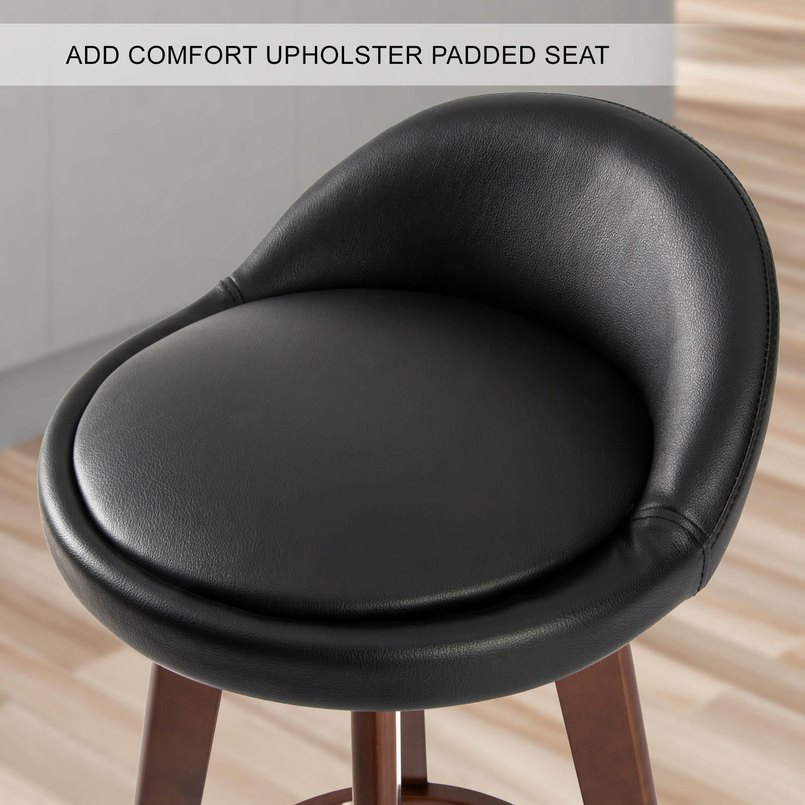 4X Wooden Bar Stool Dining Chair Leather LEILA 72cm BLACK BROWN - Image 9