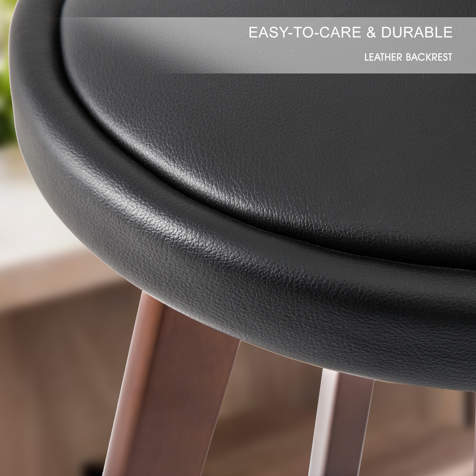 4X Wooden Bar Stool Dining Chair Leather LEILA 72cm BLACK BROWN - Image 10