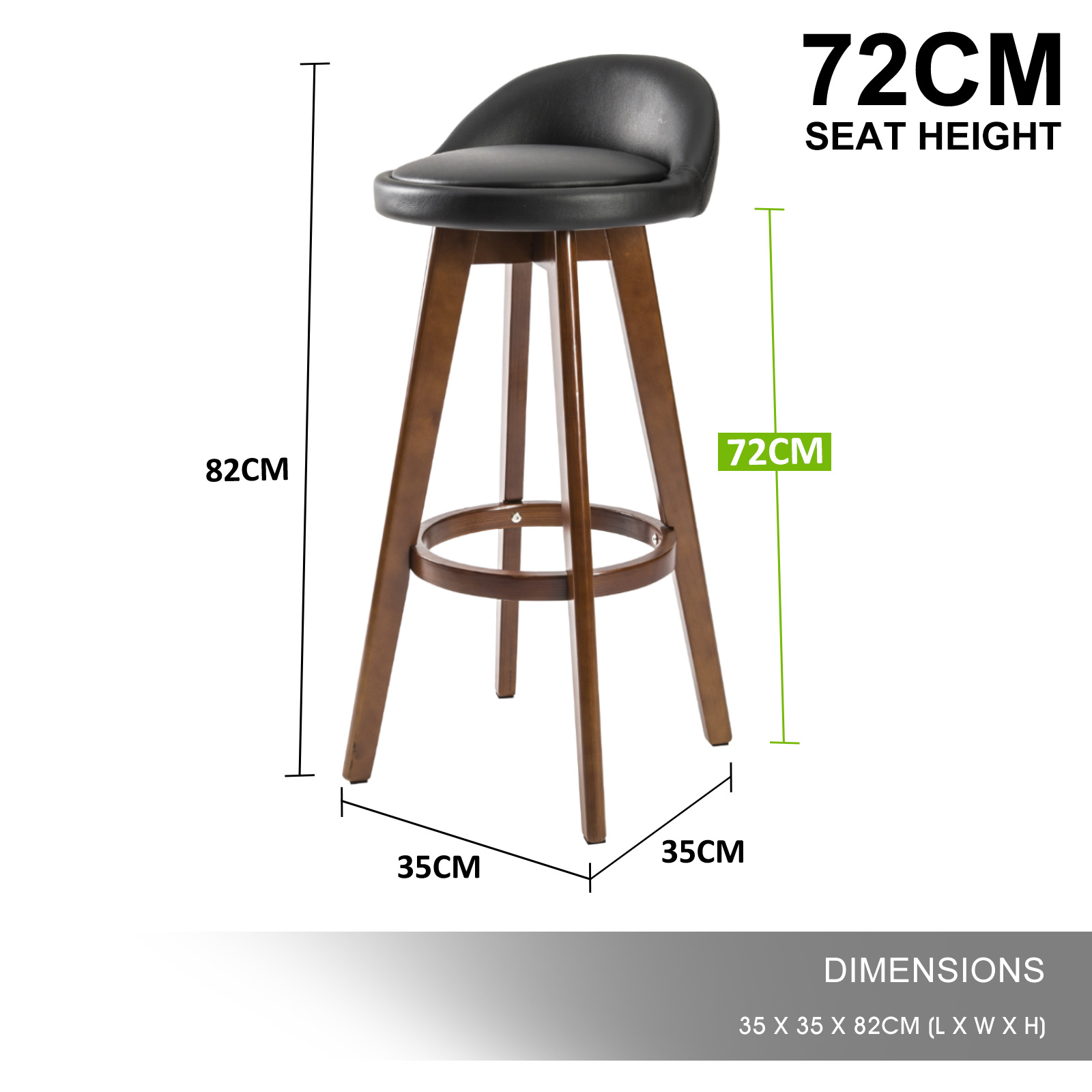 4X Wooden Bar Stool Dining Chair Leather LEILA 72cm BLACK BROWN - Image 12