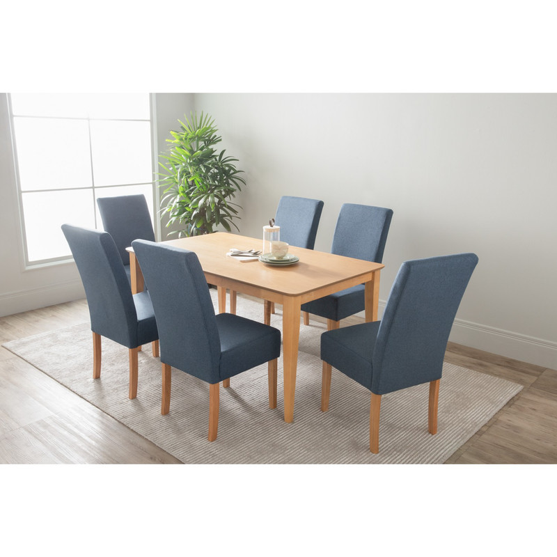 Mesi Dining Chair x2 - Natural Colour Legs Blue Colour Challis Fabric Upholstery - Image 3