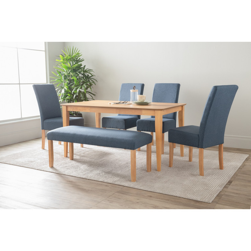 Mesi Dining Chair x2 - Natural Colour Legs Blue Colour Challis Fabric Upholstery - Image 4