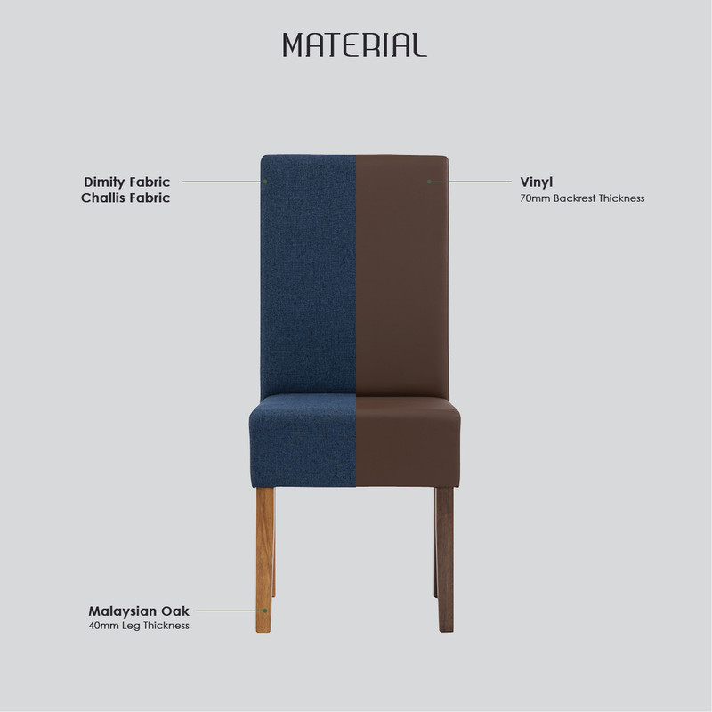 Mesi Dining Chair x2 - Natural Colour Legs Blue Colour Challis Fabric Upholstery - Image 6