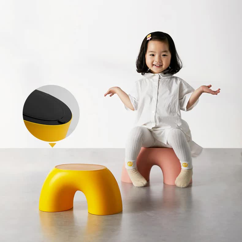 Blue Minimalist Round Shape Footstool - Durable Anti-slip Rainbow Stool for Home, Creative Design PP+Polypropylene Material, Comfortable Shoe Bench - Image 3