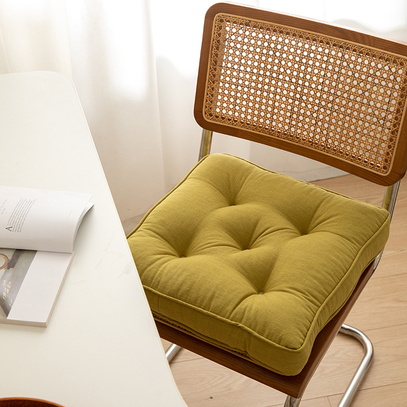 Tea Green Soft And Thick Seat Cushion - Cotton Linen Blend Chair Pad with Ties - 43x43cm
