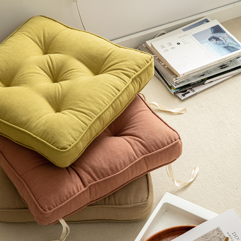 Orange Soft And Thick Seat Cushion - Cotton Linen Blend Chair Pad with Ties - 43x43cm - Image 3