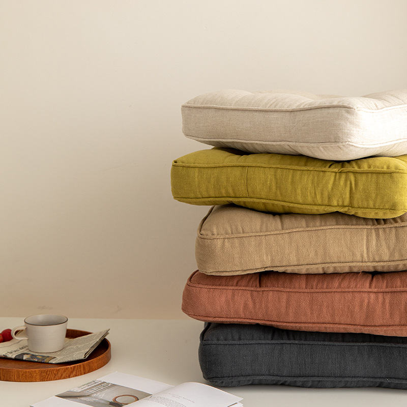 Orange Soft And Thick Seat Cushion - Cotton Linen Blend Chair Pad with Ties - 43x43cm - Image 5